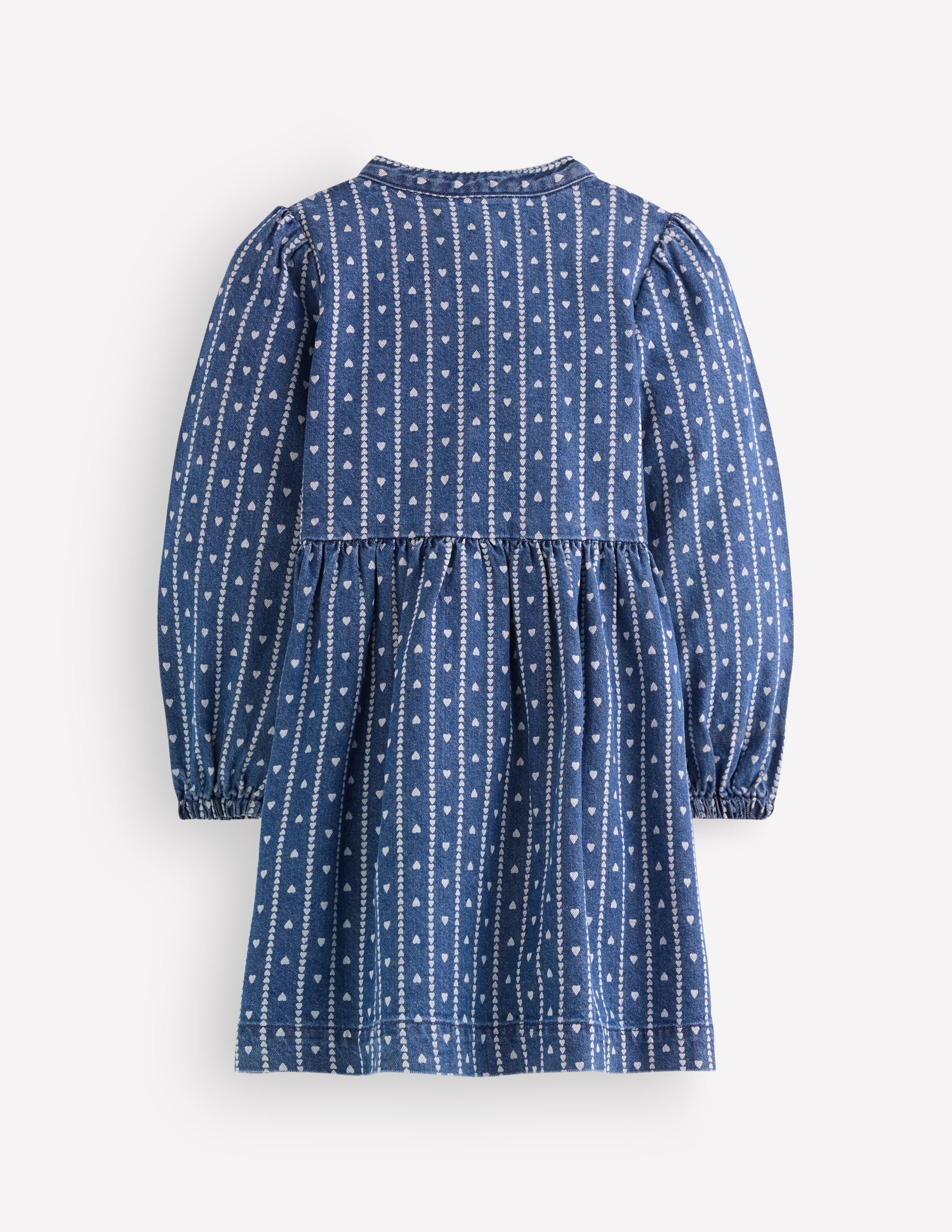 Betsy Gewebtes Kleid mit Puffärmeln-Denim Winzige Herzchen - Image 3