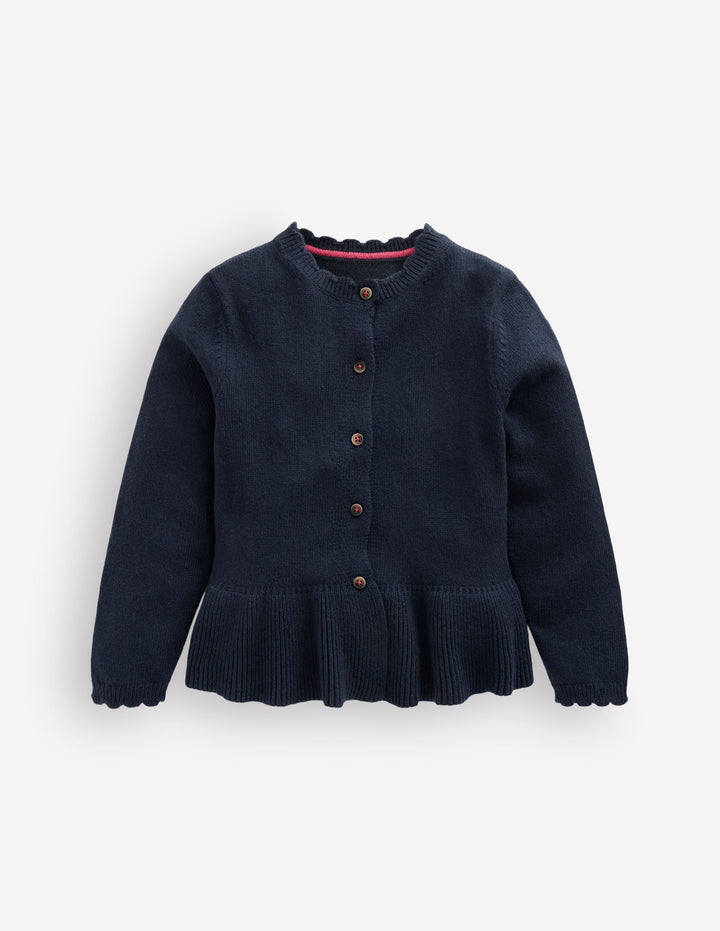 Hübsche Strickjacke mit Schößchen-Marineblau