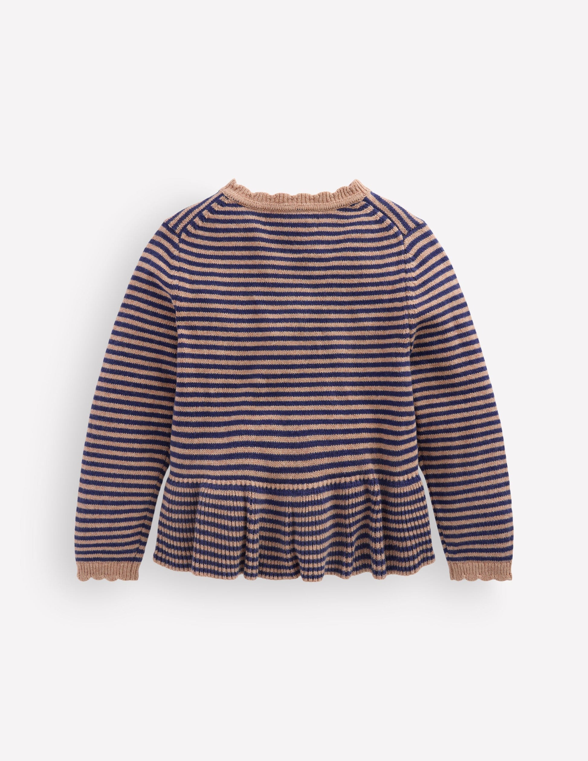 Hübsche Strickjacke mit Schößchen-Camel/Schuluniform-Marineblau Streifen-3