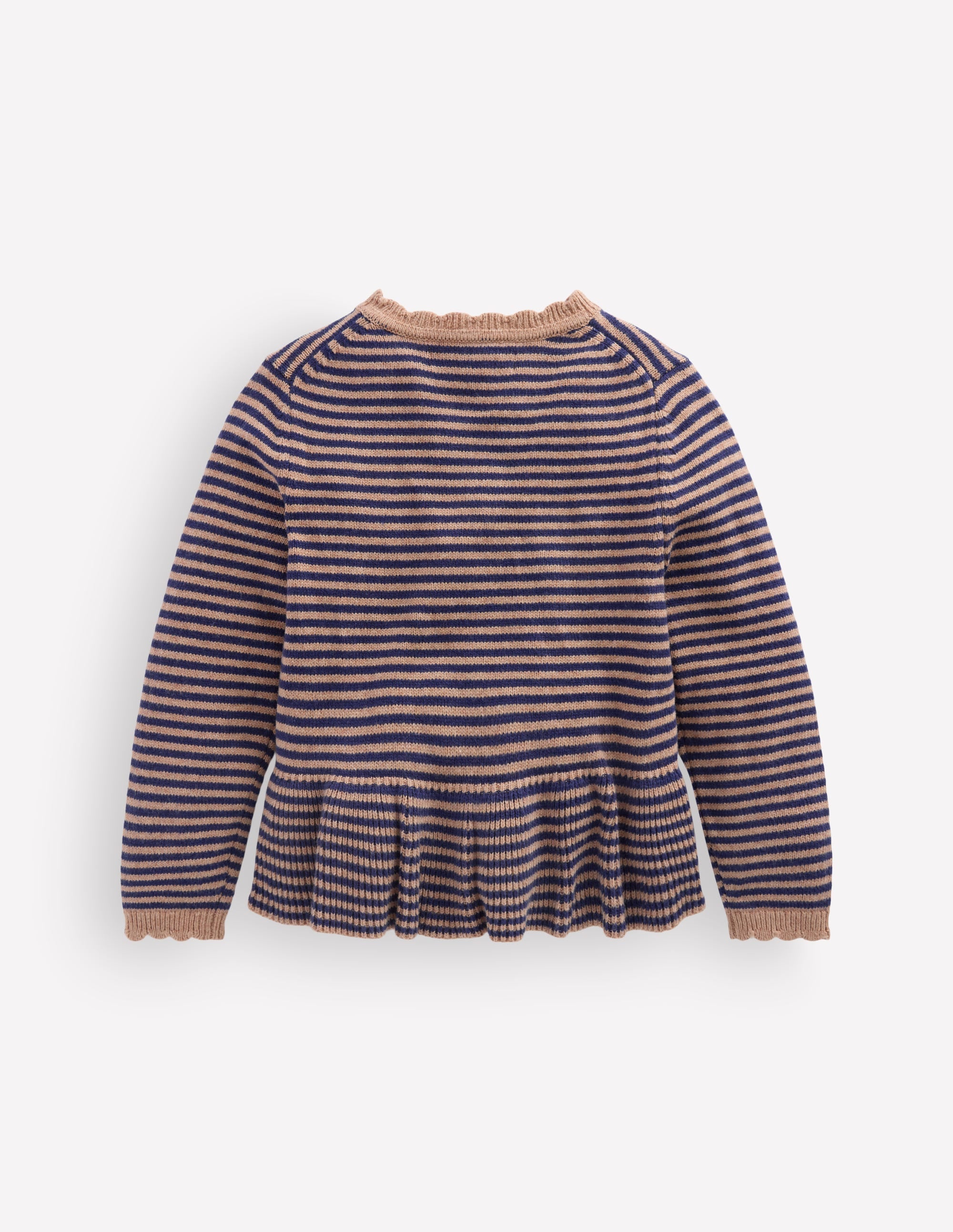 Hübsche Strickjacke mit Schößchen-Camel/Schuluniform-Marineblau Streifen - Image 3