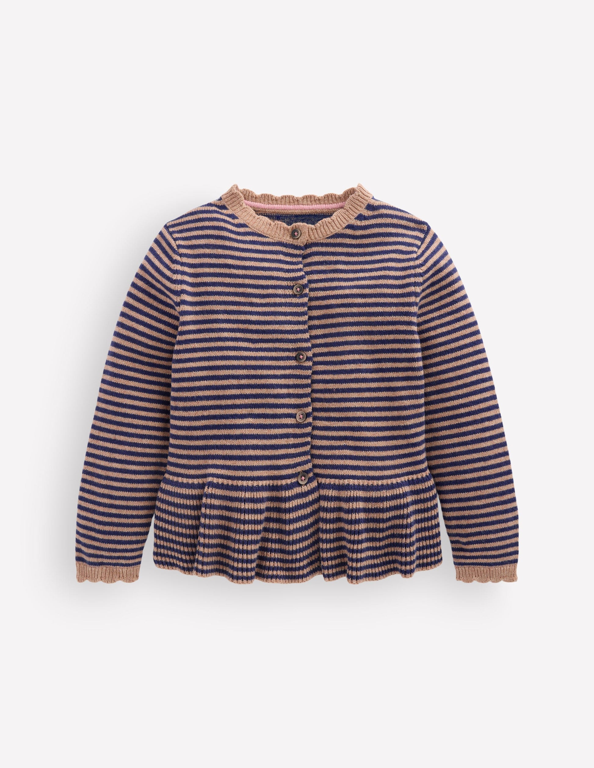 Hübsche Strickjacke mit Schößchen-Camel/Schuluniform-Marineblau Streifen-2