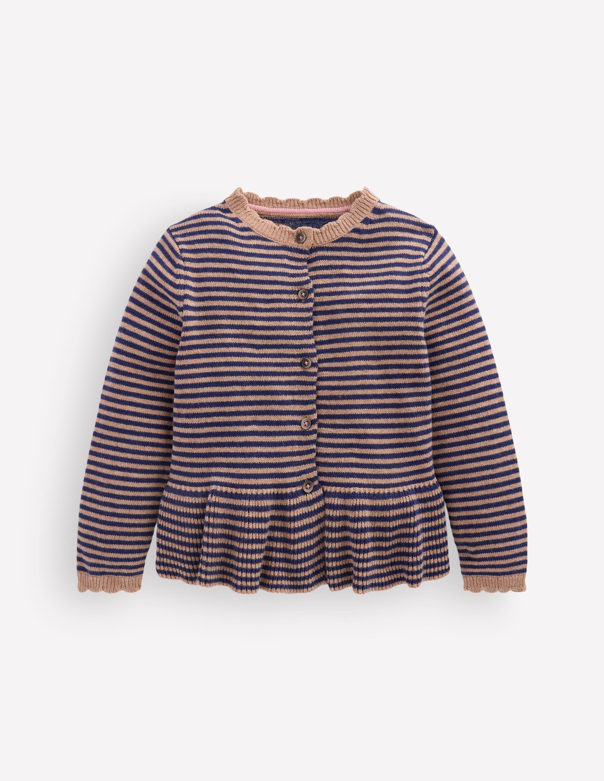 Hübsche Strickjacke mit Schößchen-Camel/Schuluniform-Marineblau Streifen - Image 2
