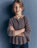 Hübsche Strickjacke mit Schößchen-Camel/Schuluniform-Marineblau Streifen