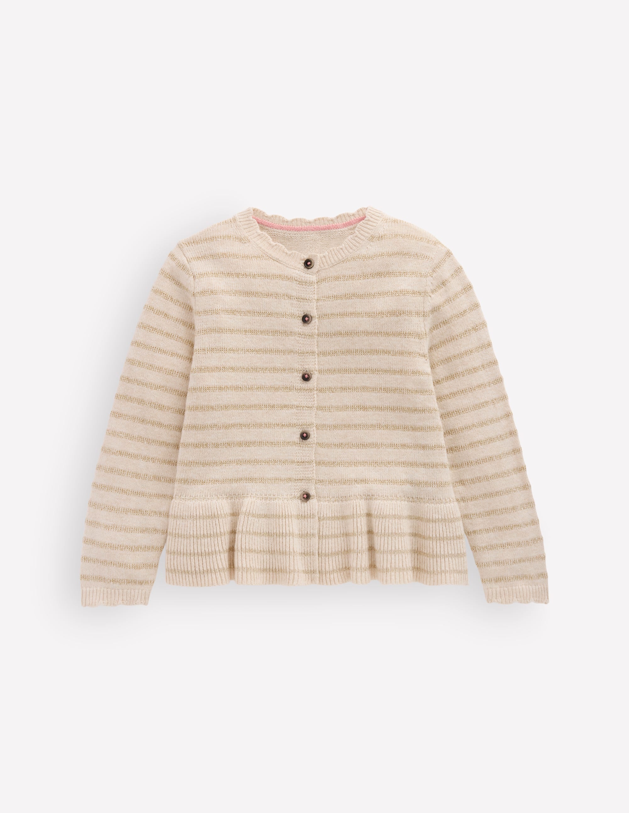 Hübsche Strickjacke mit Schößchen-Haferbeige Meliert Glitzernde Streifen - Image 3