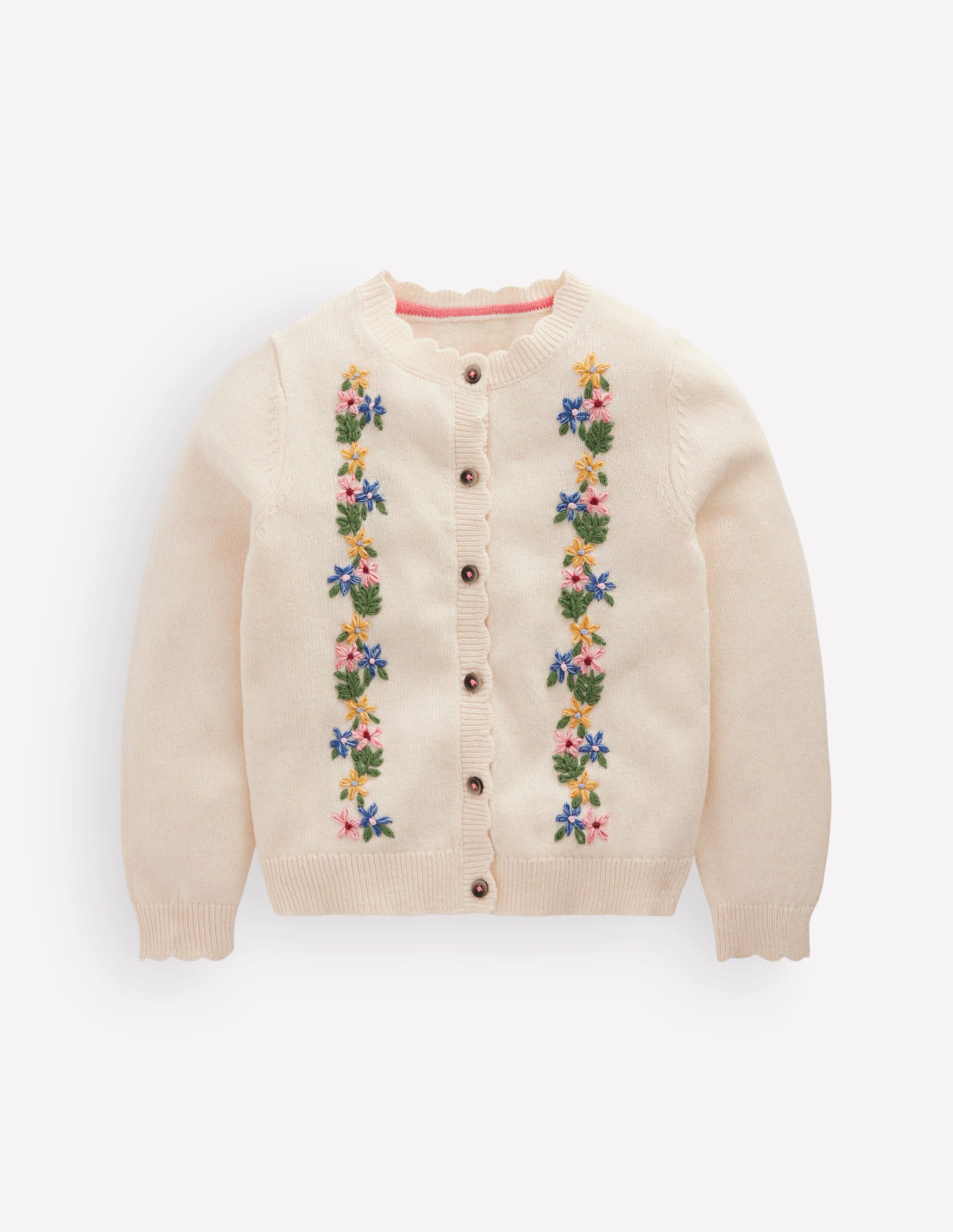 Hübsche Strickjacke mit Stickerei-Ecru Meliert Blumenstickerei-2