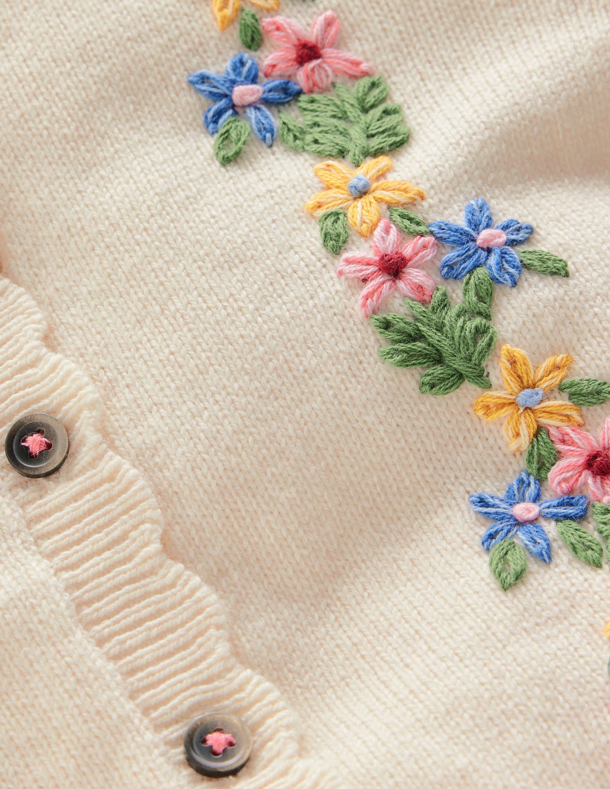 Hübsche Strickjacke mit Stickerei-Ecru Meliert Blumenstickerei-4