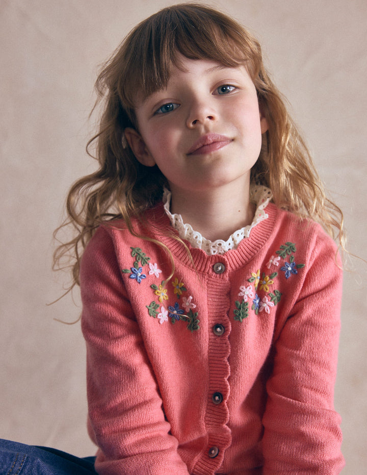 Hübsche Strickjacke mit Stickerei-Vintage-Rosa Blumenstickerei