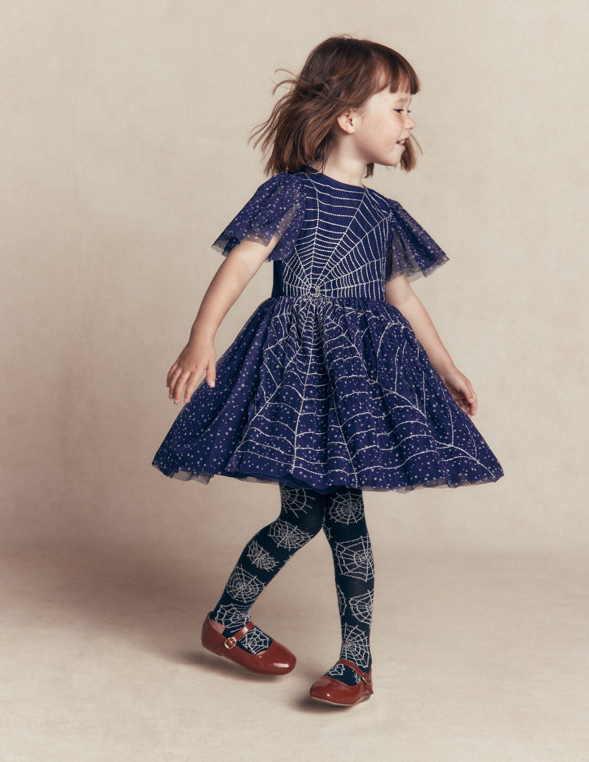 Tüllkleid mit Applikationen-Schuluniform-Marineblau Spinnennetz - Image 1