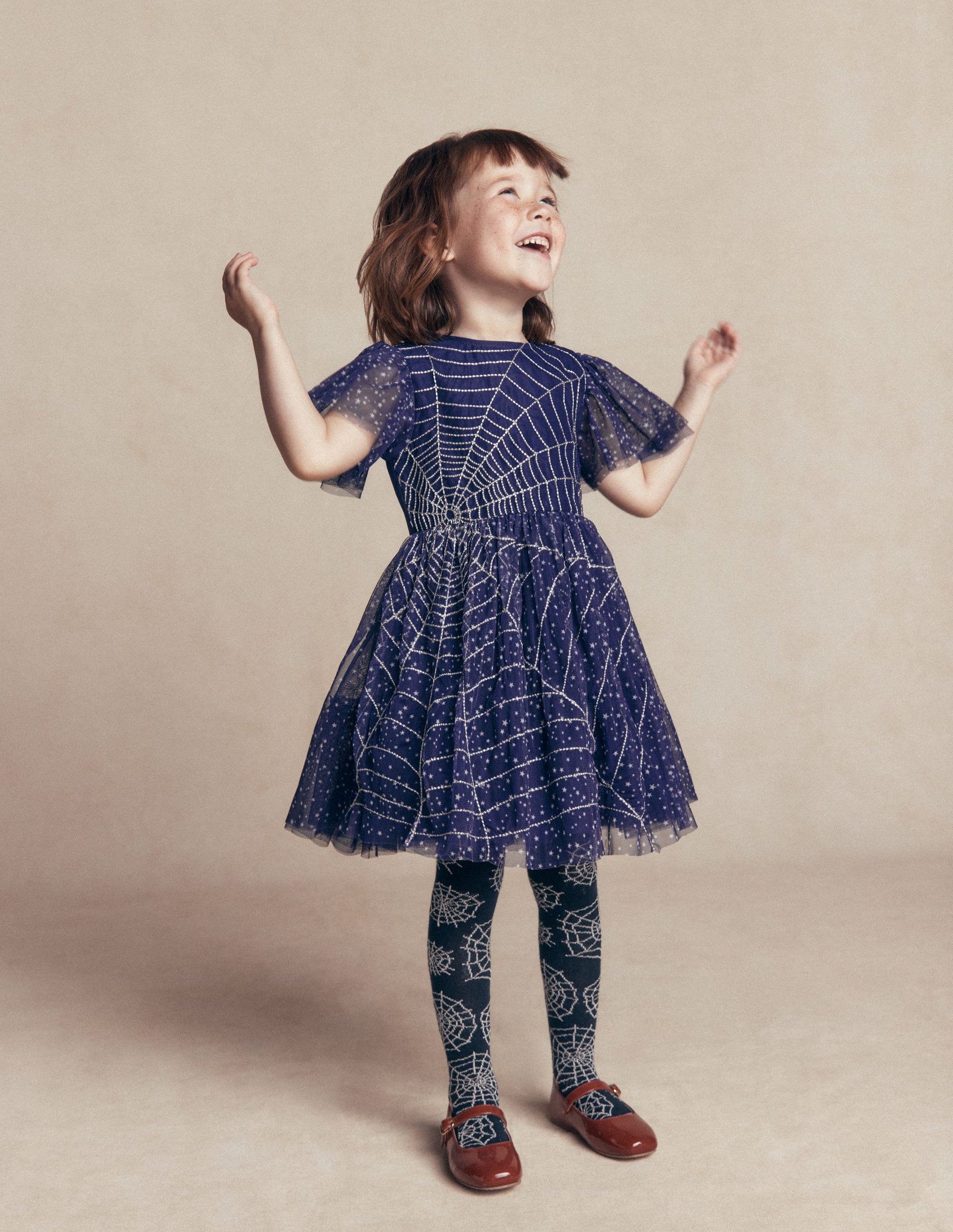 Tüllkleid mit Applikationen-Schuluniform-Marineblau Spinnennetz-3