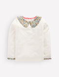 Top en jersey à col façon marinière-Lait de coco et fleurs bleues