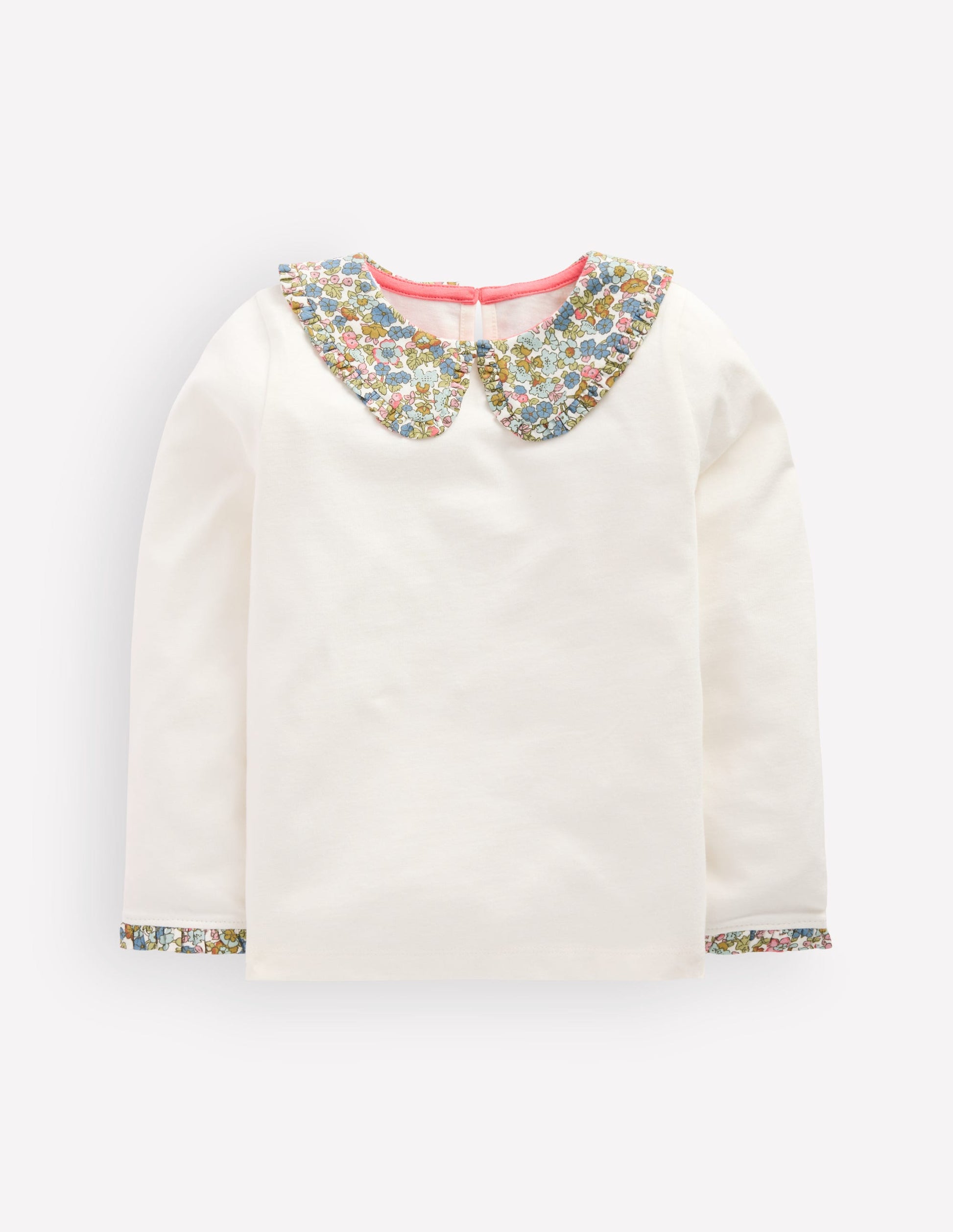Top en jersey à col façon marinière-Lait de coco et fleurs bleues-1