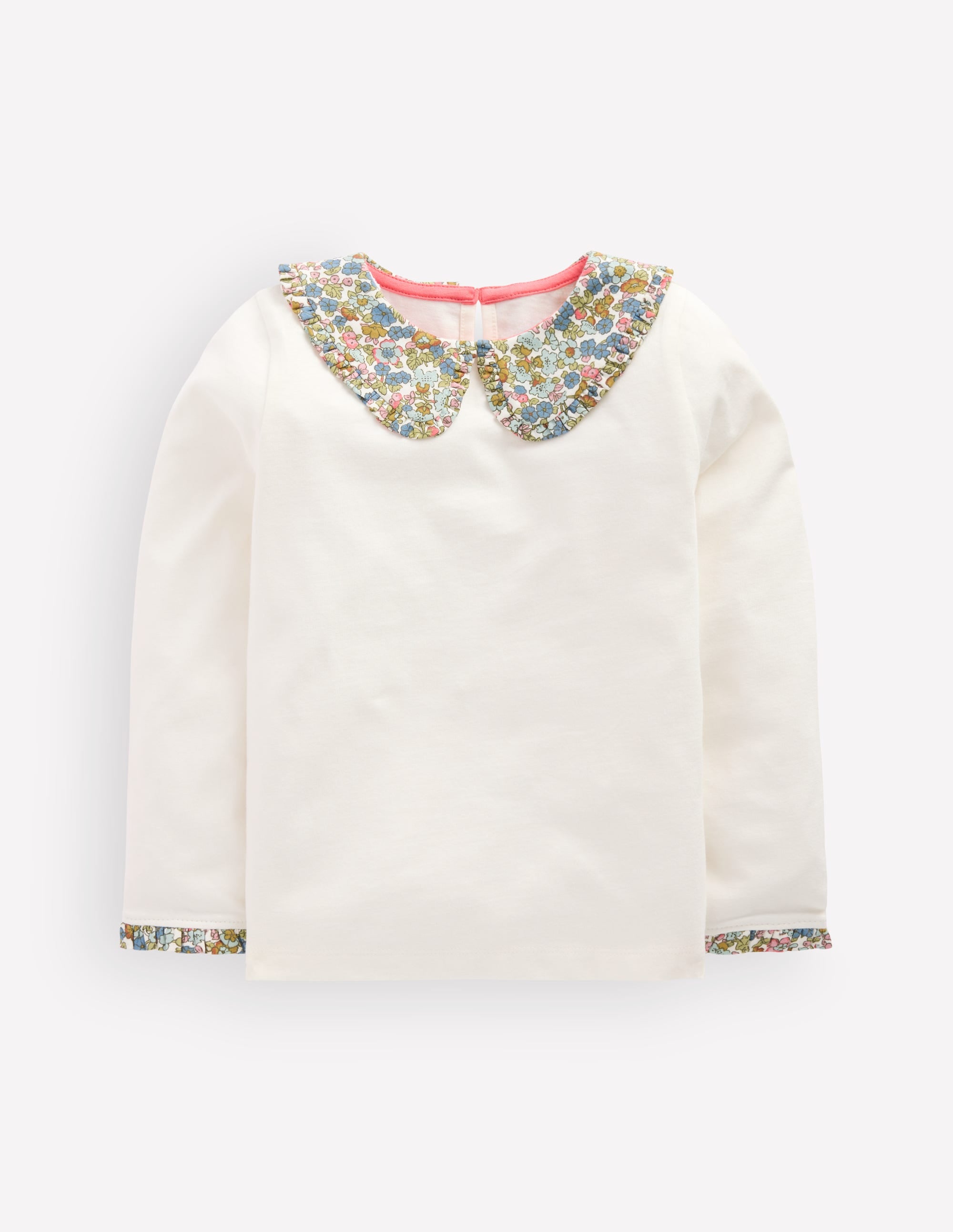 Top en jersey à col façon marinière-Lait de coco et fleurs bleues - Image 1