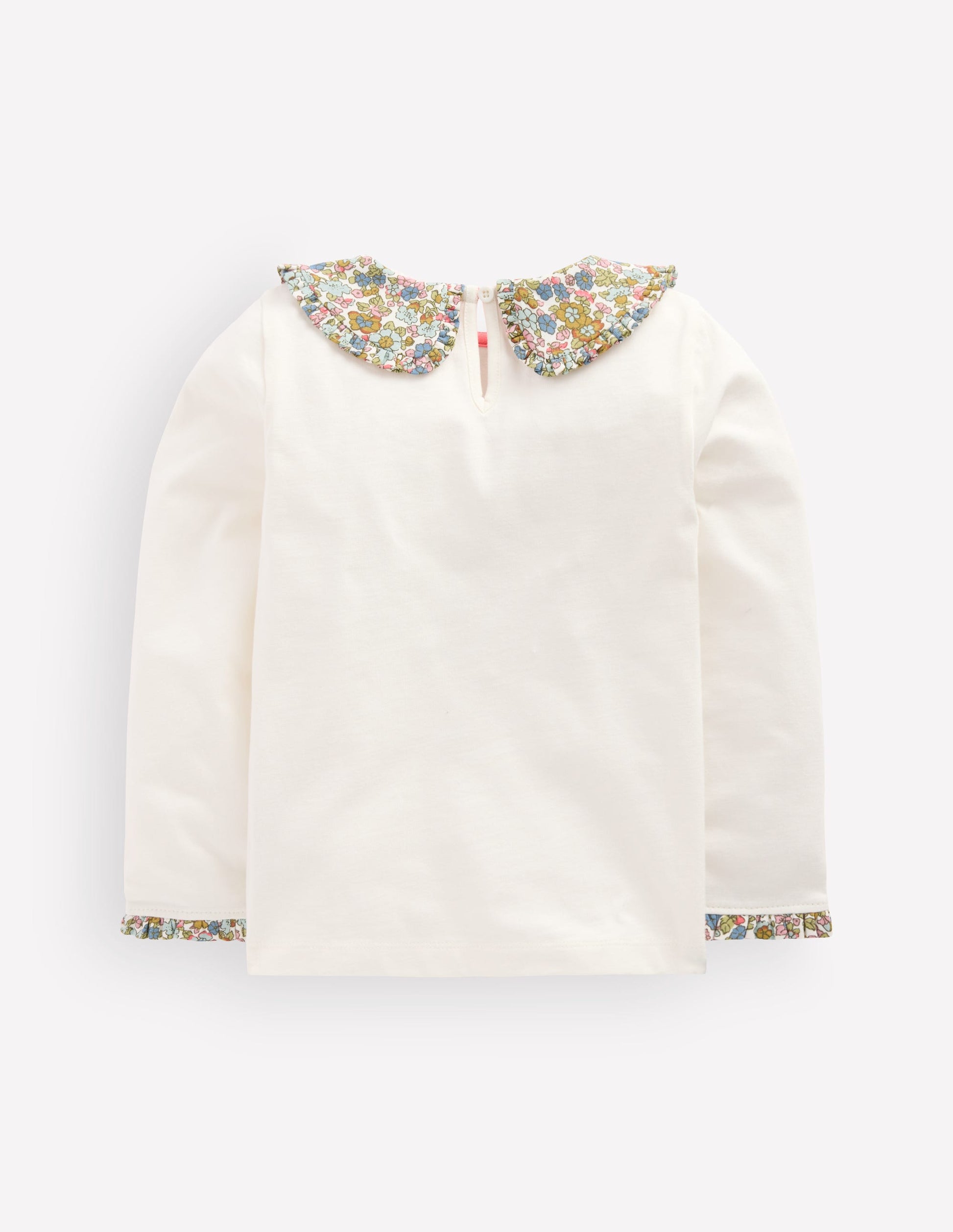 Top en jersey à col façon marinière-Lait de coco et fleurs bleues-2