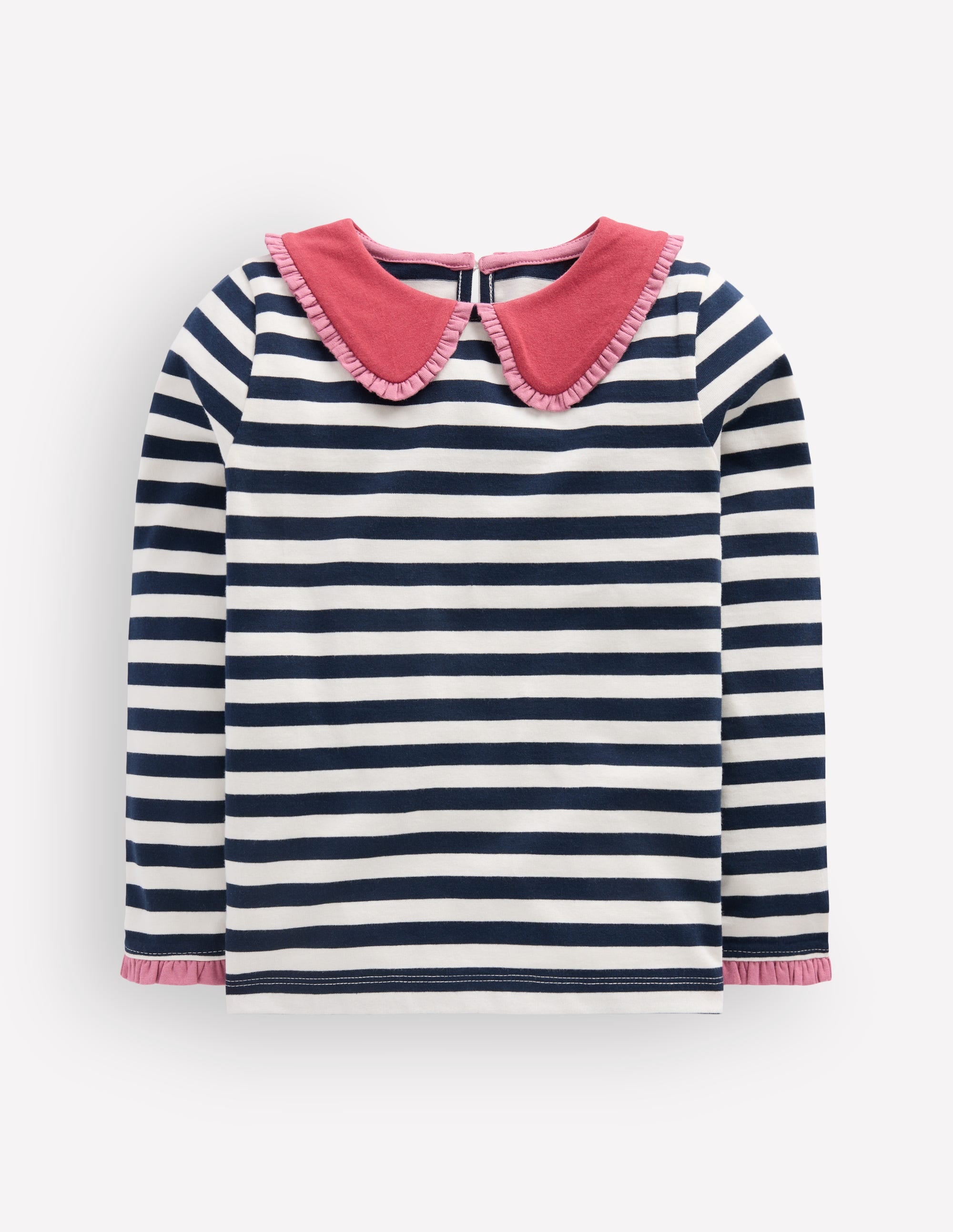 Collared Breton Jersey Top-Coconut Milk and Navy Stripe - Image 2