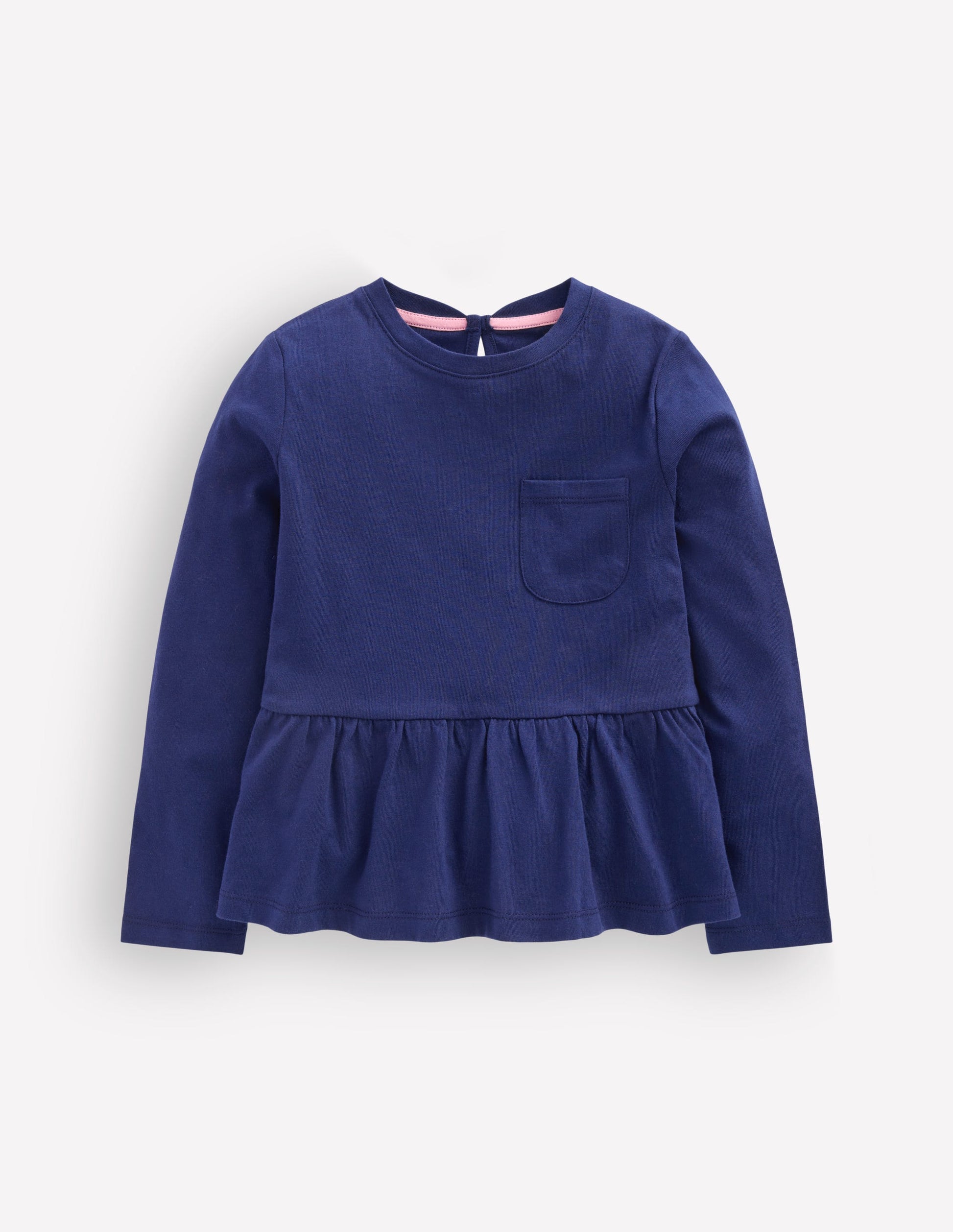 Langärmliges Oberteil mit Schößchen-Schuluniform-Marineblau-1