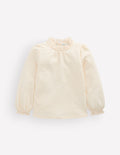 Broderie Trim Slub Top-Soft Ivory