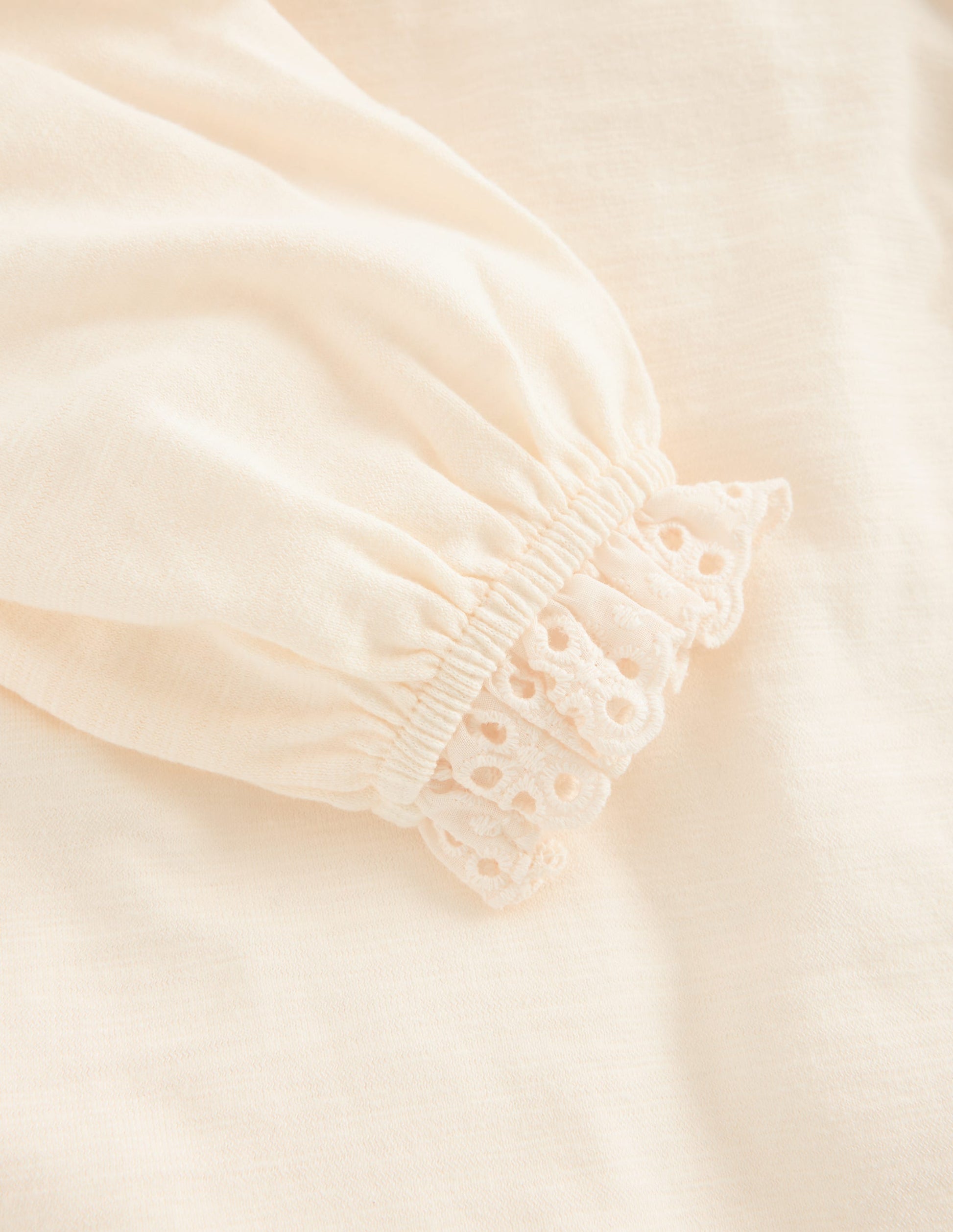Broderie Trim Slub Top-Soft Ivory-3