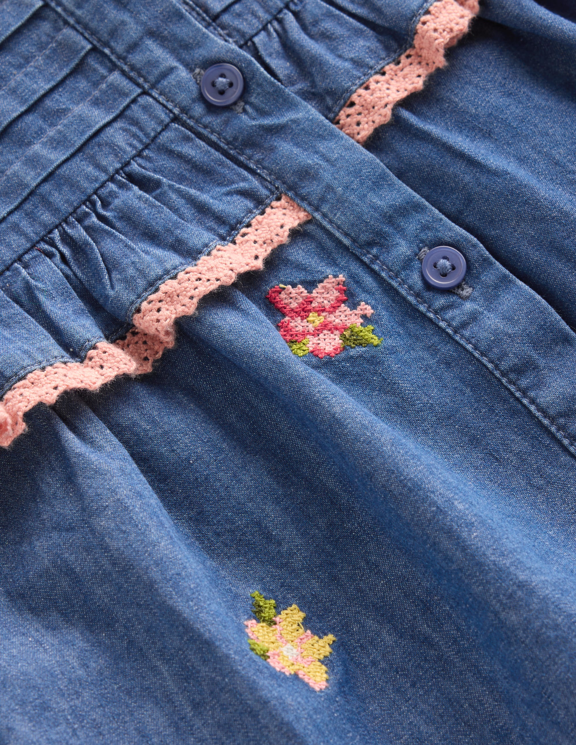 Oberteil mit durchgehender Knopfleiste und Rüschen-Faux-Uni, Stickerei - Image 4
