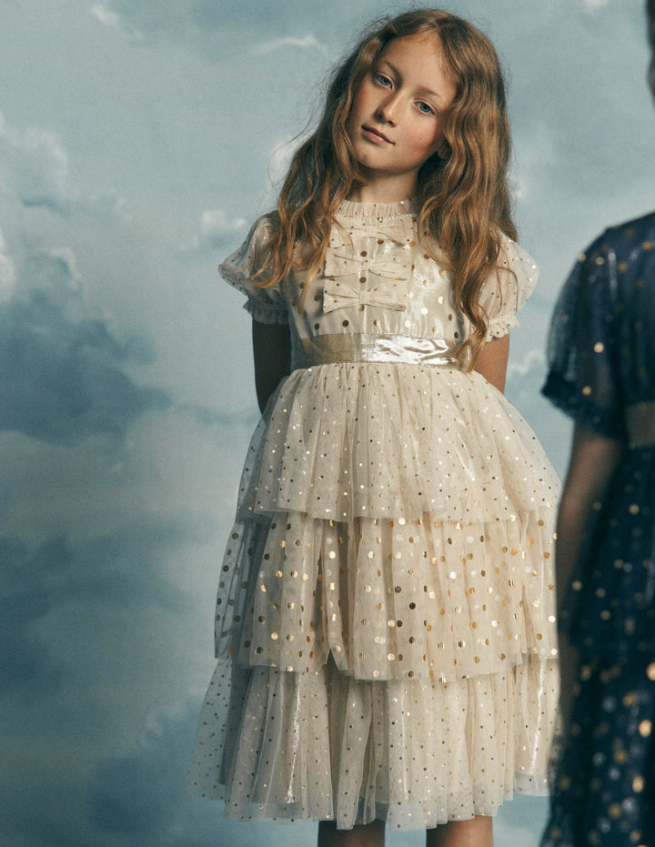 Partykleid aus Metallic-Tüll-Antikes Messing