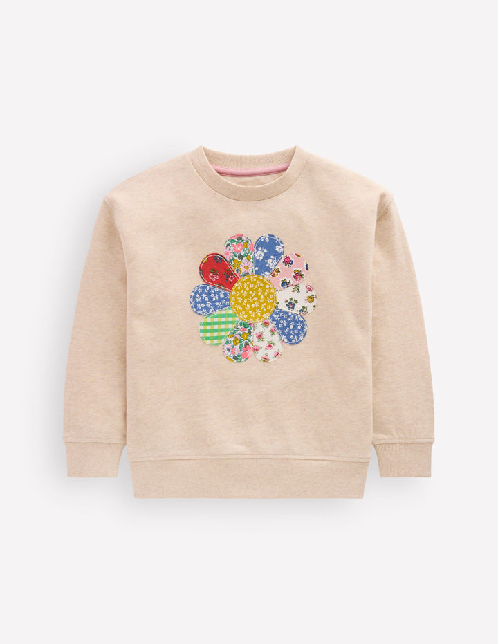 Sweatshirt mit lockerem Einsatz-Haferbeige Meliert Patchwork-Blumenmuster