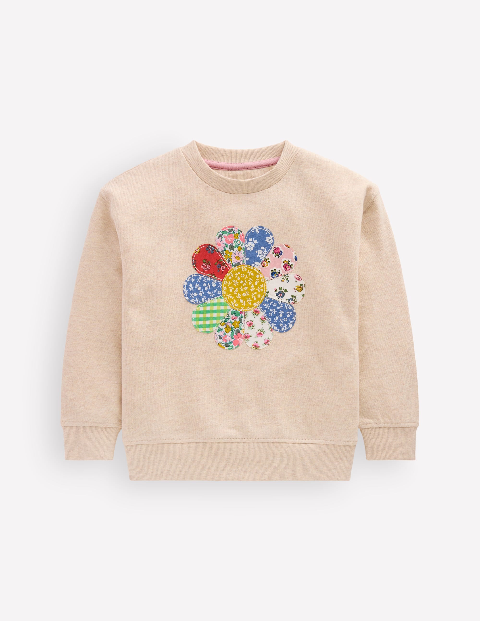Sweatshirt mit lockerem Einsatz-Haferbeige Meliert Patchwork-Blumenmuster - Image 2