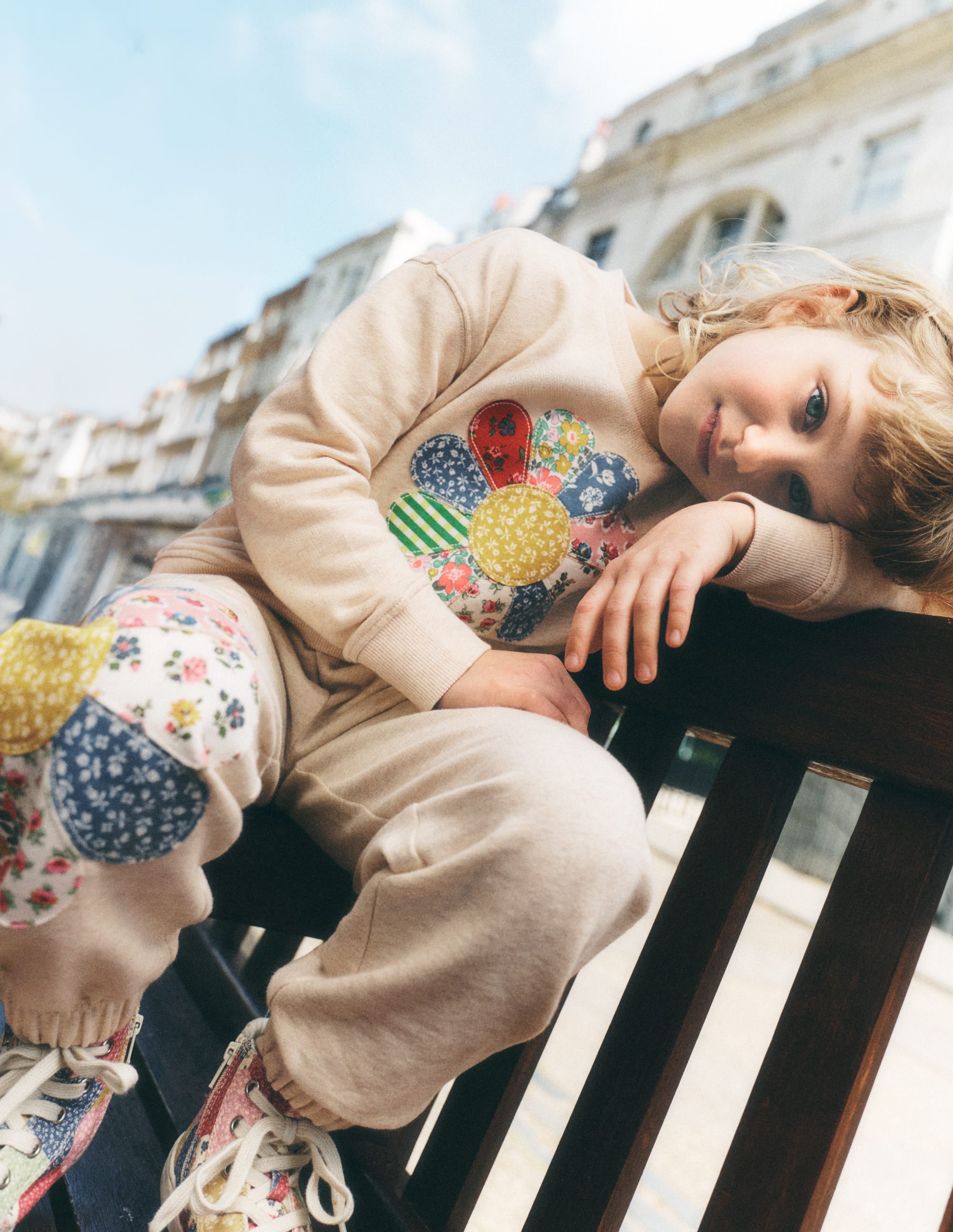 Sweatshirt mit lockerem Einsatz-Haferbeige Meliert Patchwork-Blumenmuster - Image 1