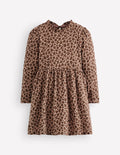 Langärmliges Kleid zum Herumwirbeln-Milchschokoladenbraun Leopardenmuster