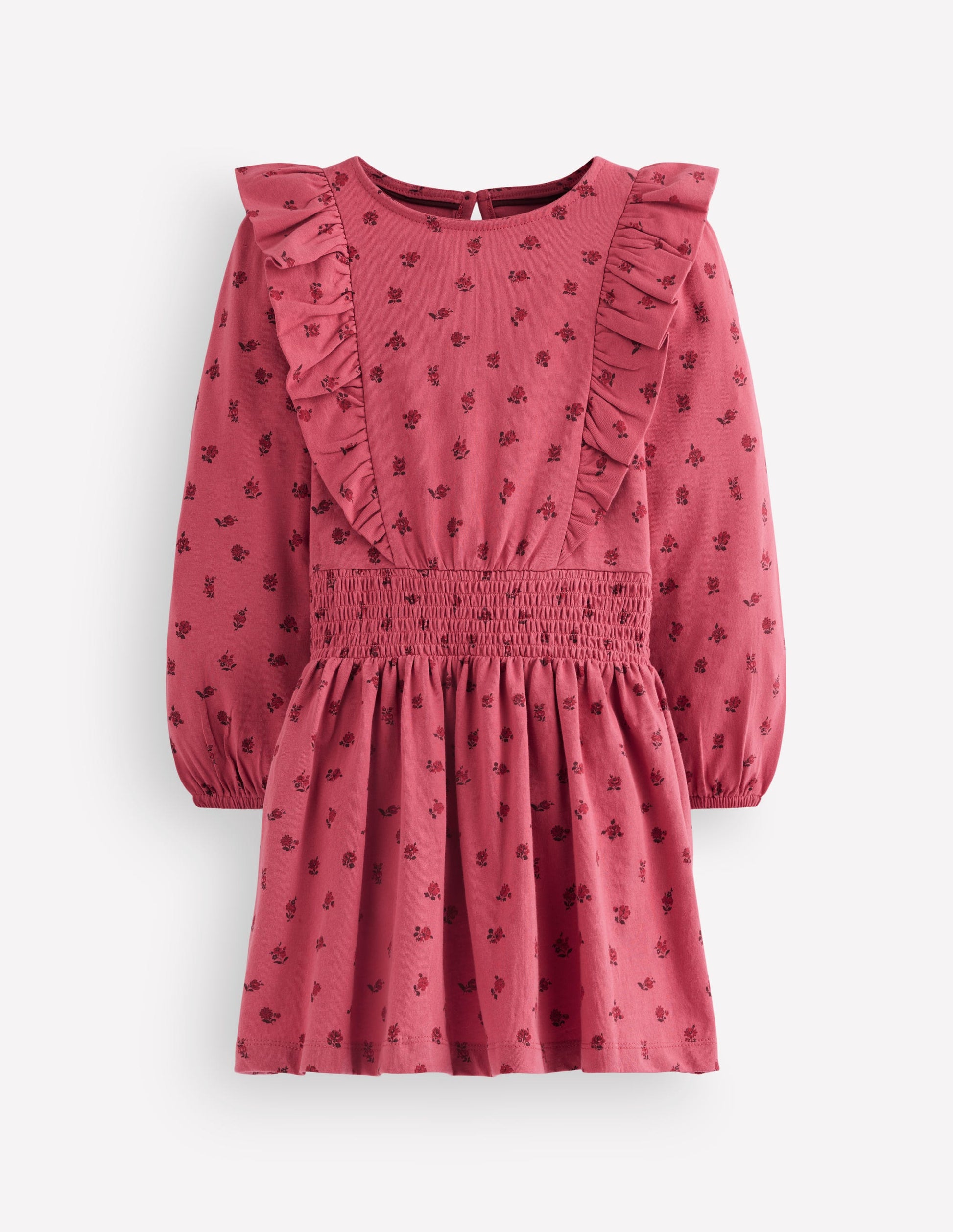 Suki Gerafftes Jerseykleid-Rosa Knospen Blumenmuster-1