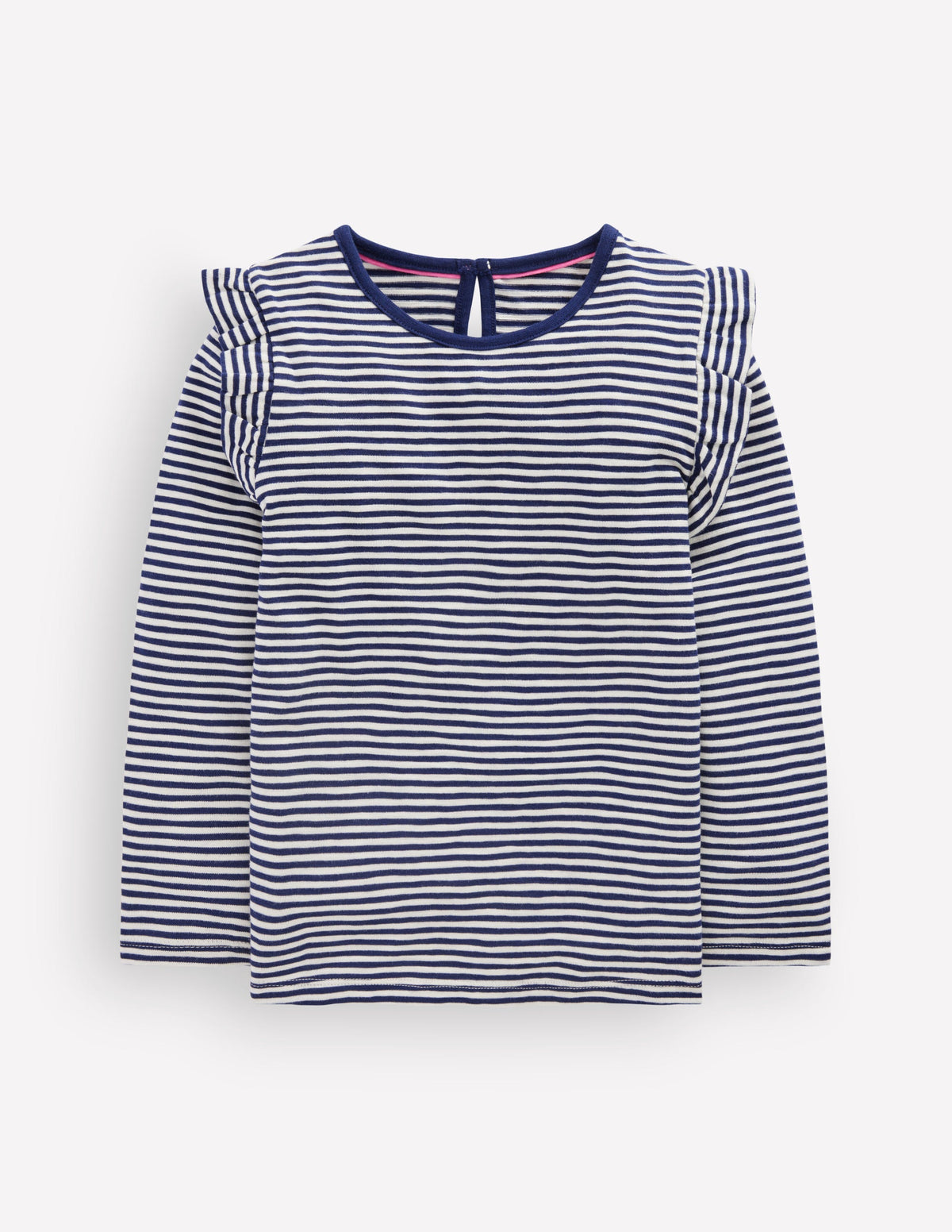Frill Sleeve Slub Top-Soft Ivory/College Navy-1