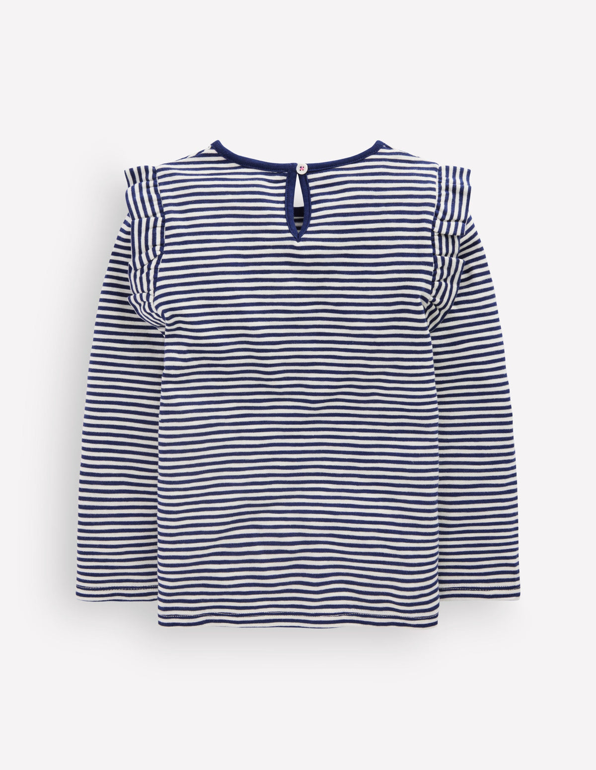 Frill Sleeve Slub Top-Soft Ivory/College Navy - Image 2