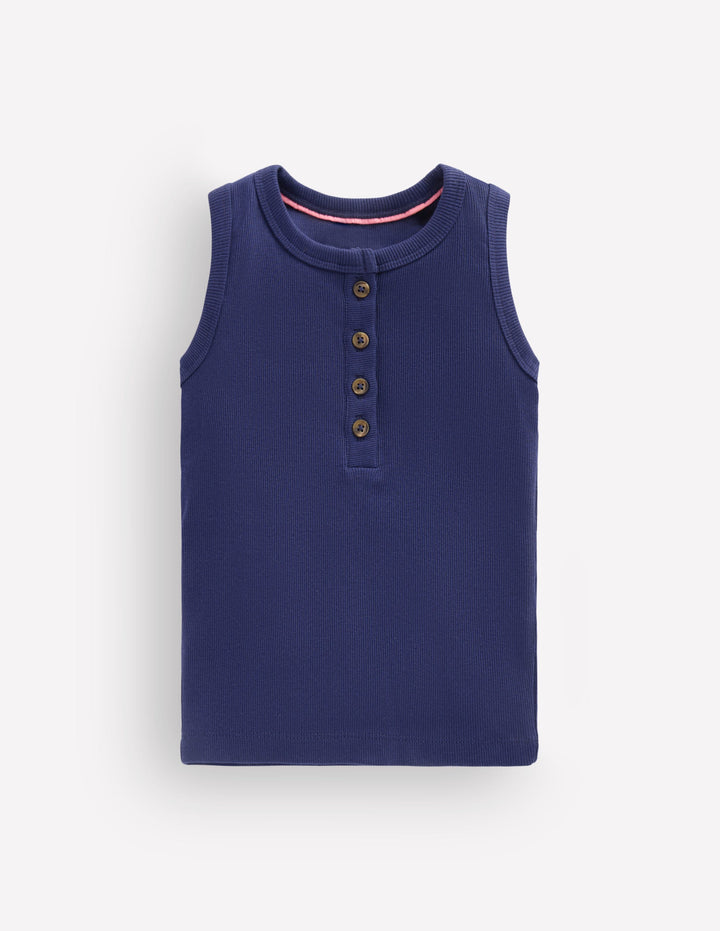 Geripptes Henley-Top-Schuluniform-Marineblau