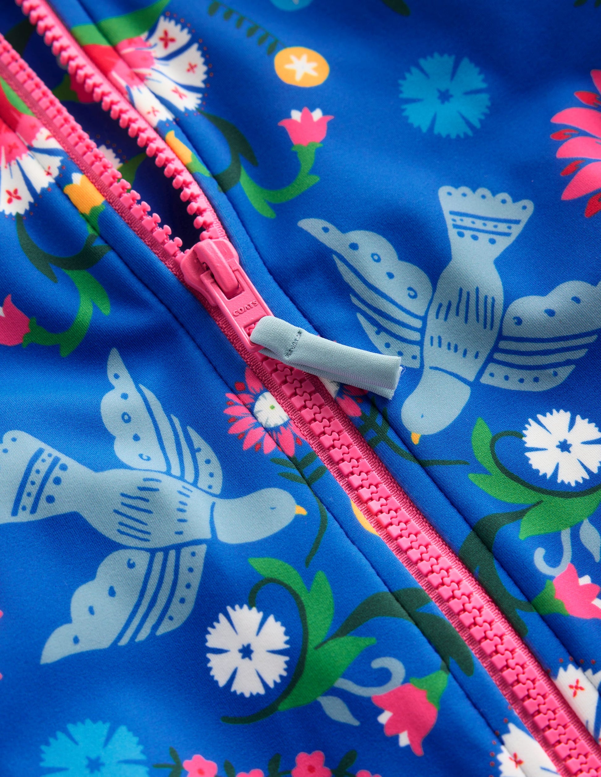 Kurzärmliger Badeanzug-Eisvogelblau Vögel Blumenmuster-3