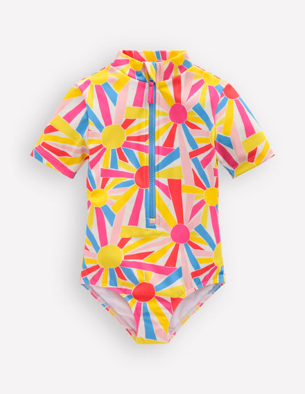 Maillot de bain à manches courtes-Motif Sunburst ivoire