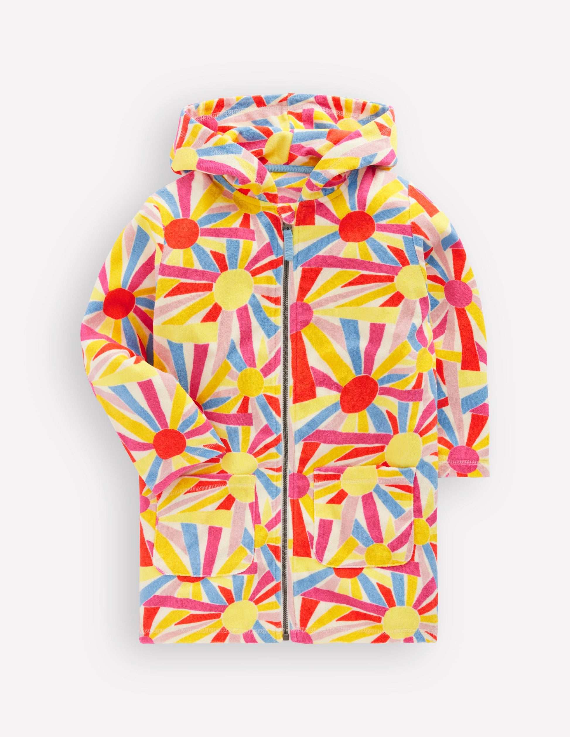 Poncho en éponge Romie à fermeture zippée-Motif Sunburst ivoire-3