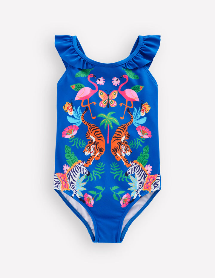 Hallie Badeanzug mit Rüschenträgern-Dschungelmotiv