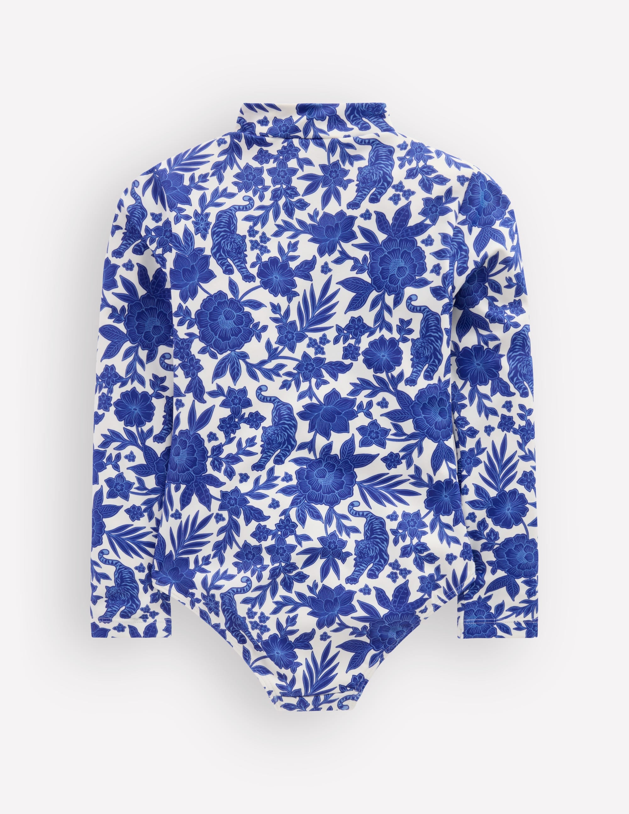 Badeanzug mit langen Ärmeln-Leuchtendes Blau Dschungel Holzschnitt - Image 2