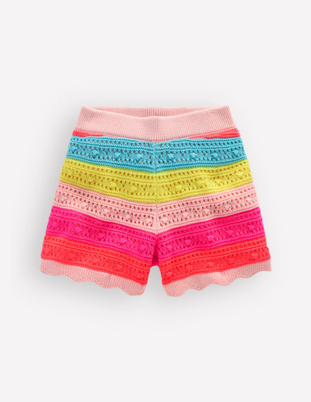 Pointelle-Strick-Shorts-Neon Bunt Streifen