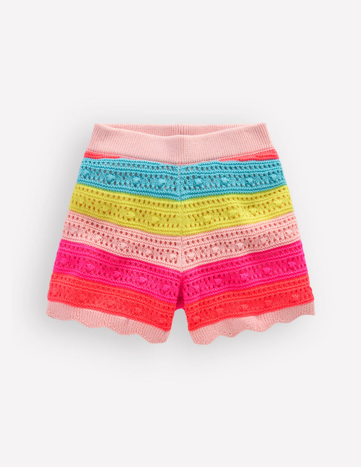 Pointelle-Strick-Shorts-Neon Bunt Streifen