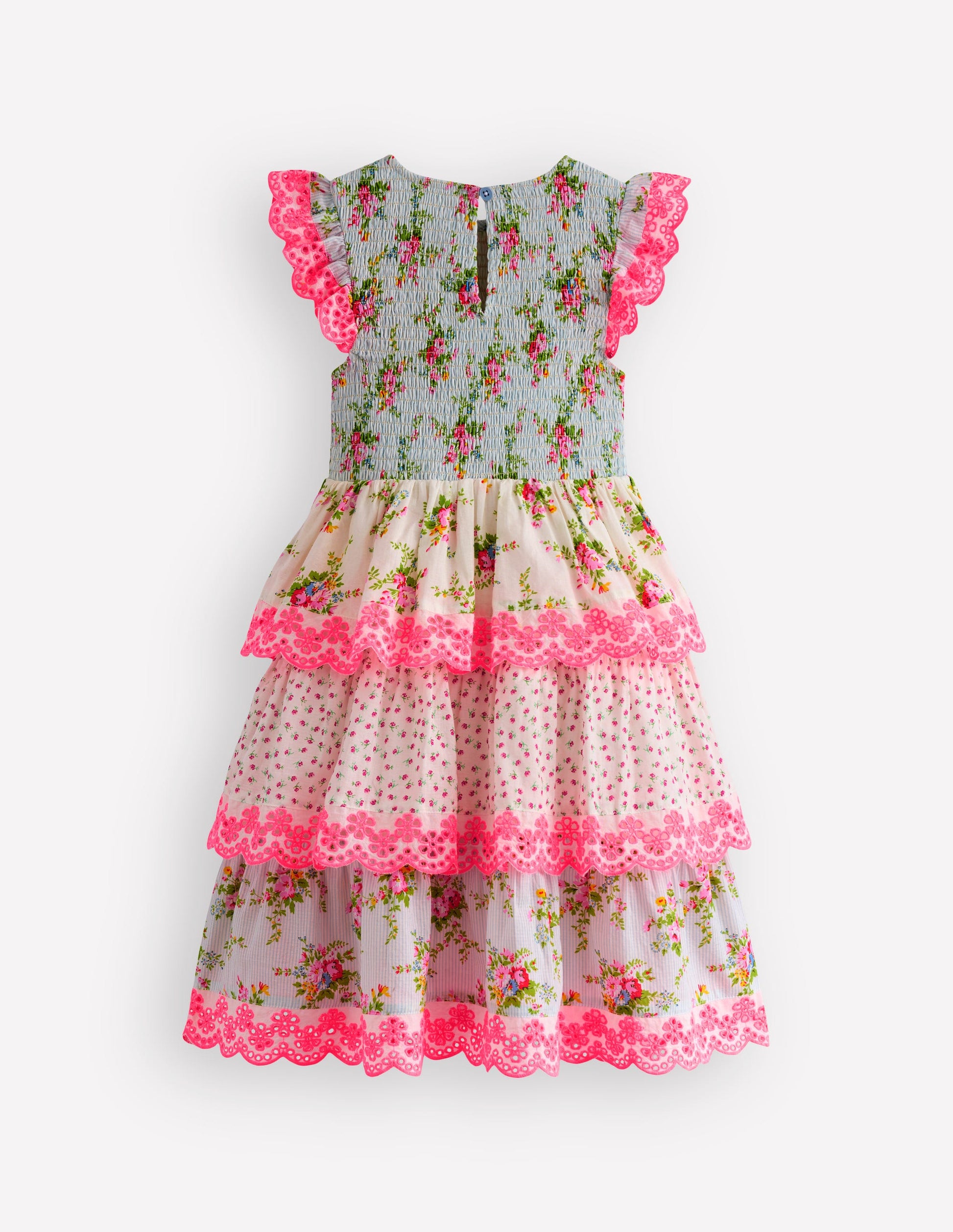 Gewebtes Stufenkleid mit Spitze-Festivalrosa Winzige Rosen-3