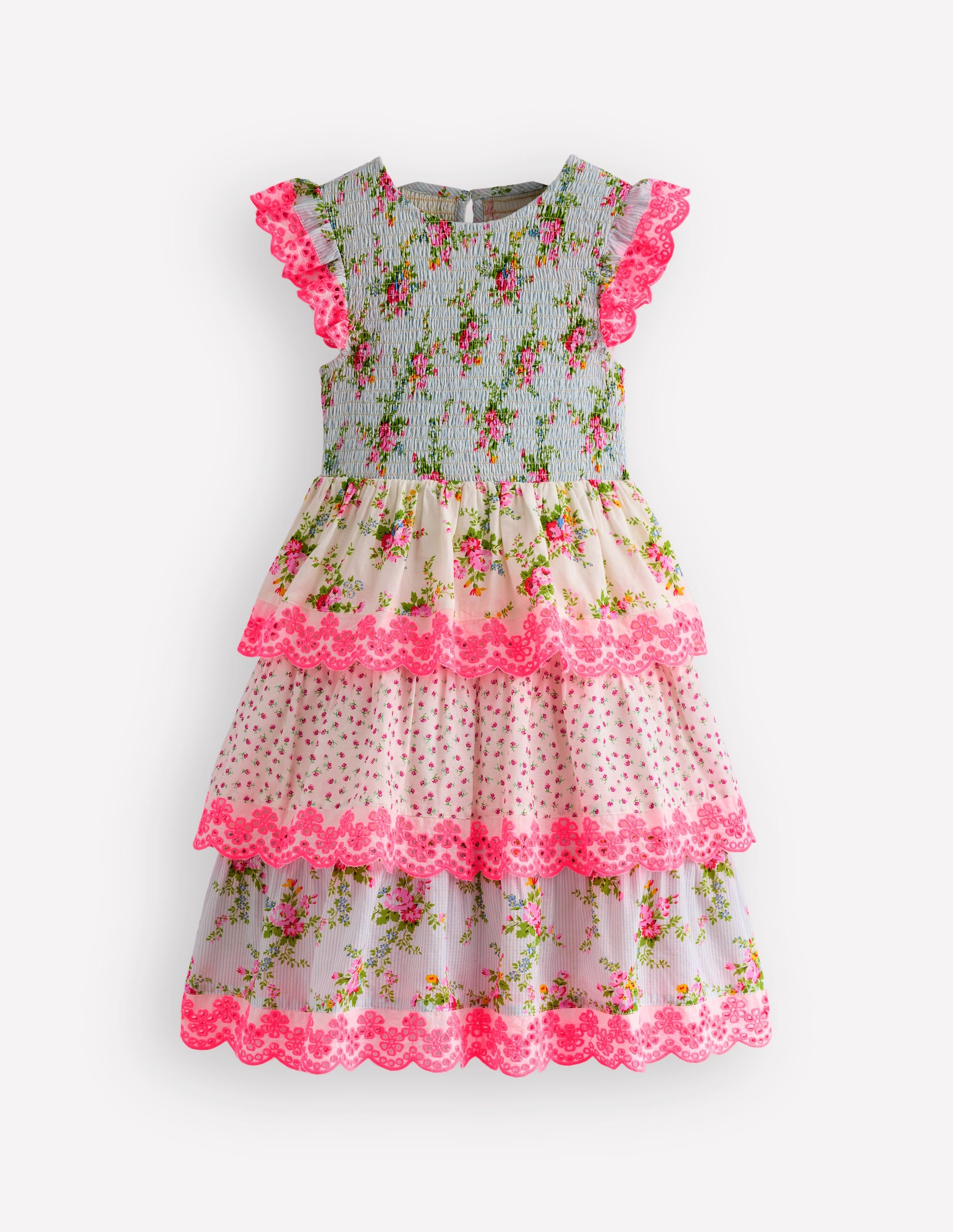 Gestuftes Kleid mit Spitzenbesatz-Festivalrosa Winzige Rosen - Image 1