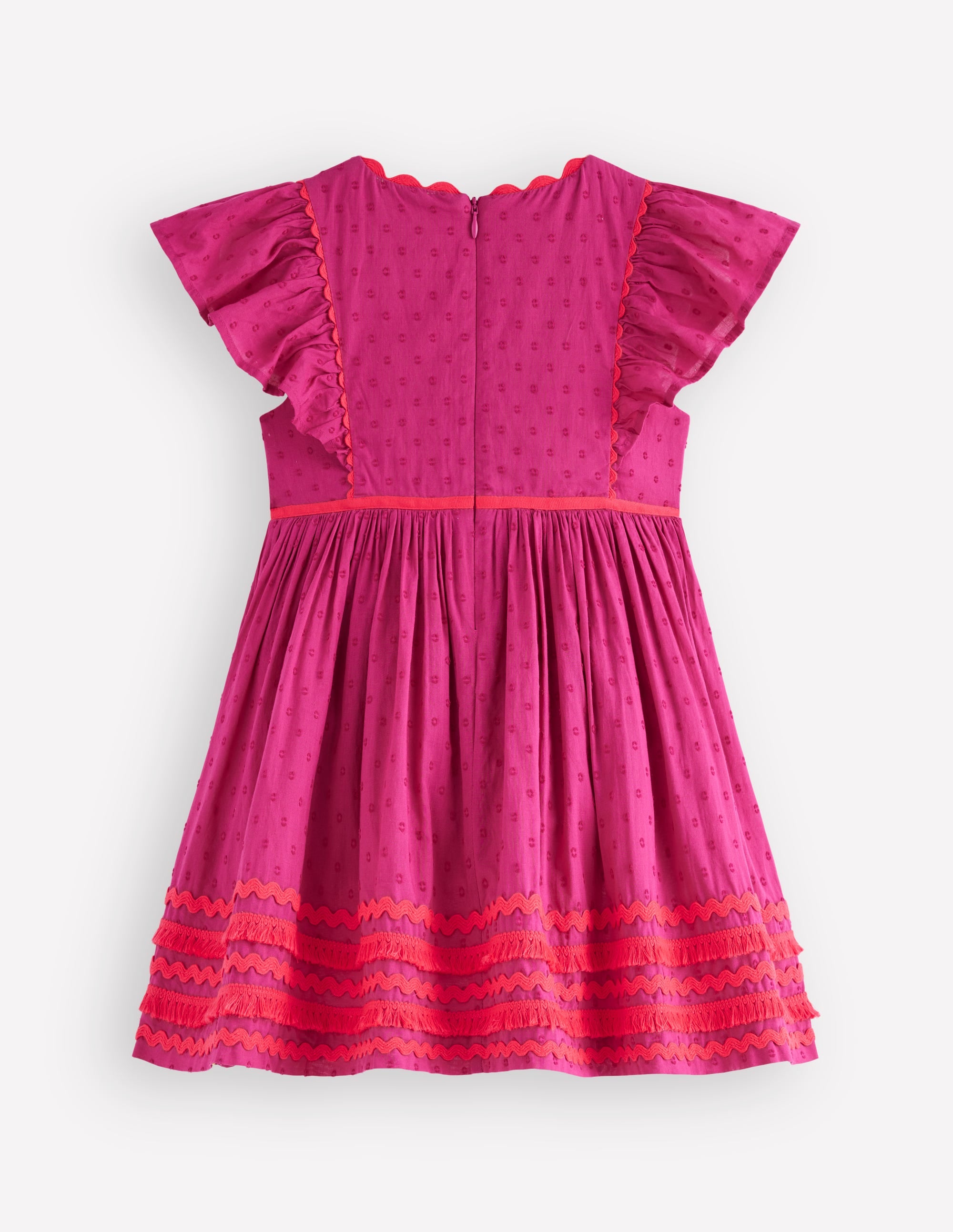 Kleid mit Flatterärmeln und Zackenlitze-Hellrosa - Image 2