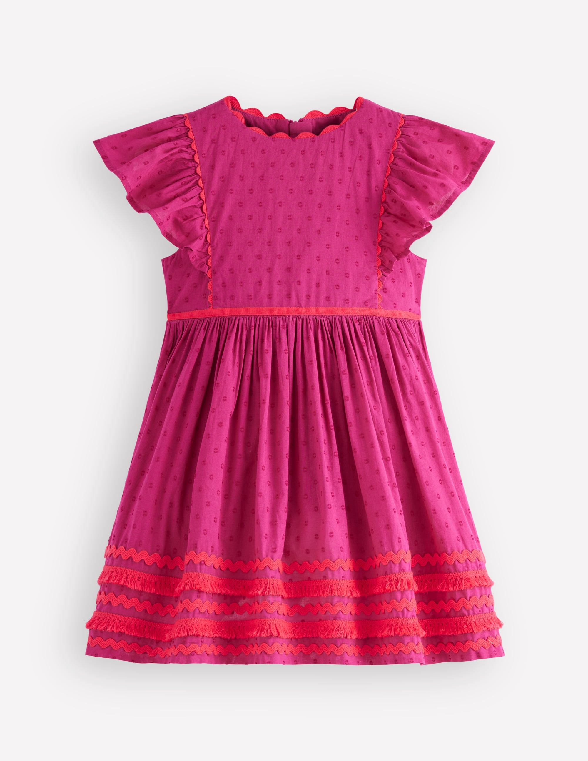 Kleid mit Flatterärmeln und Zackenlitze-Hellrosa - Image 1