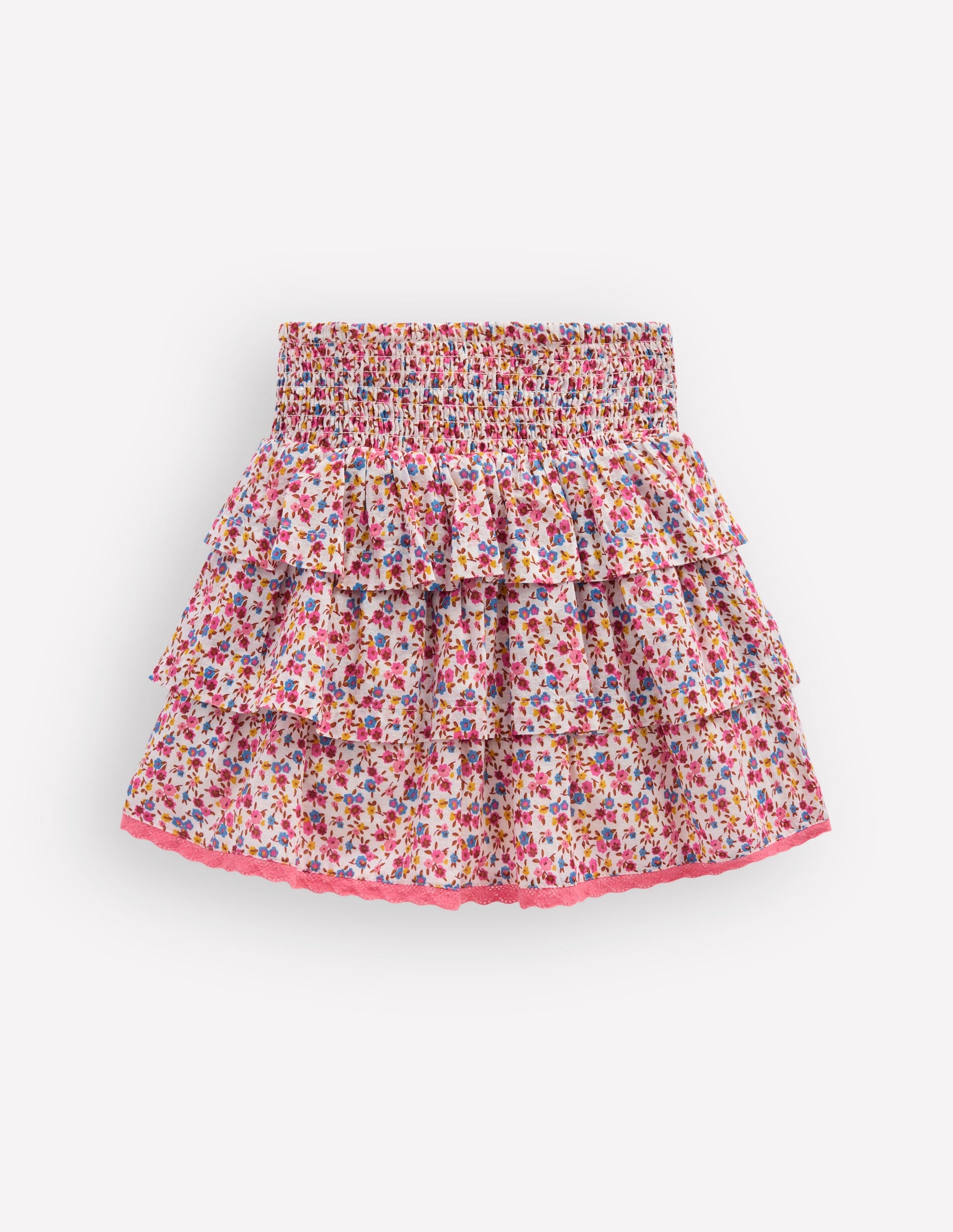 Jupe volantée à taille smockée-Petites fleurs rose fluo-2