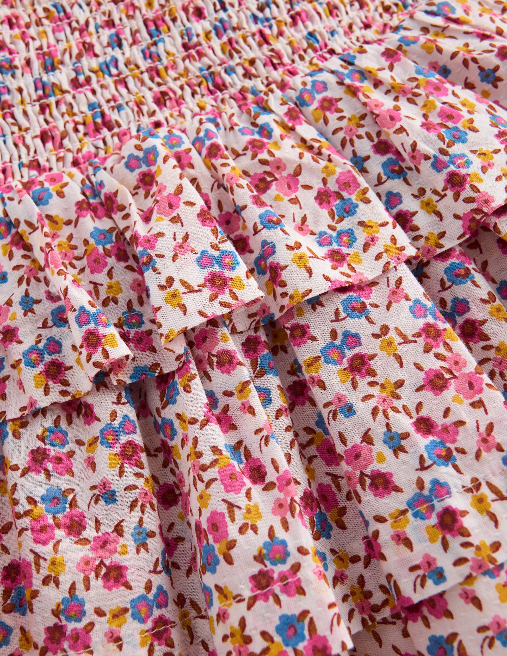 Jupe volantée à taille smockée-Petites fleurs rose fluo-3