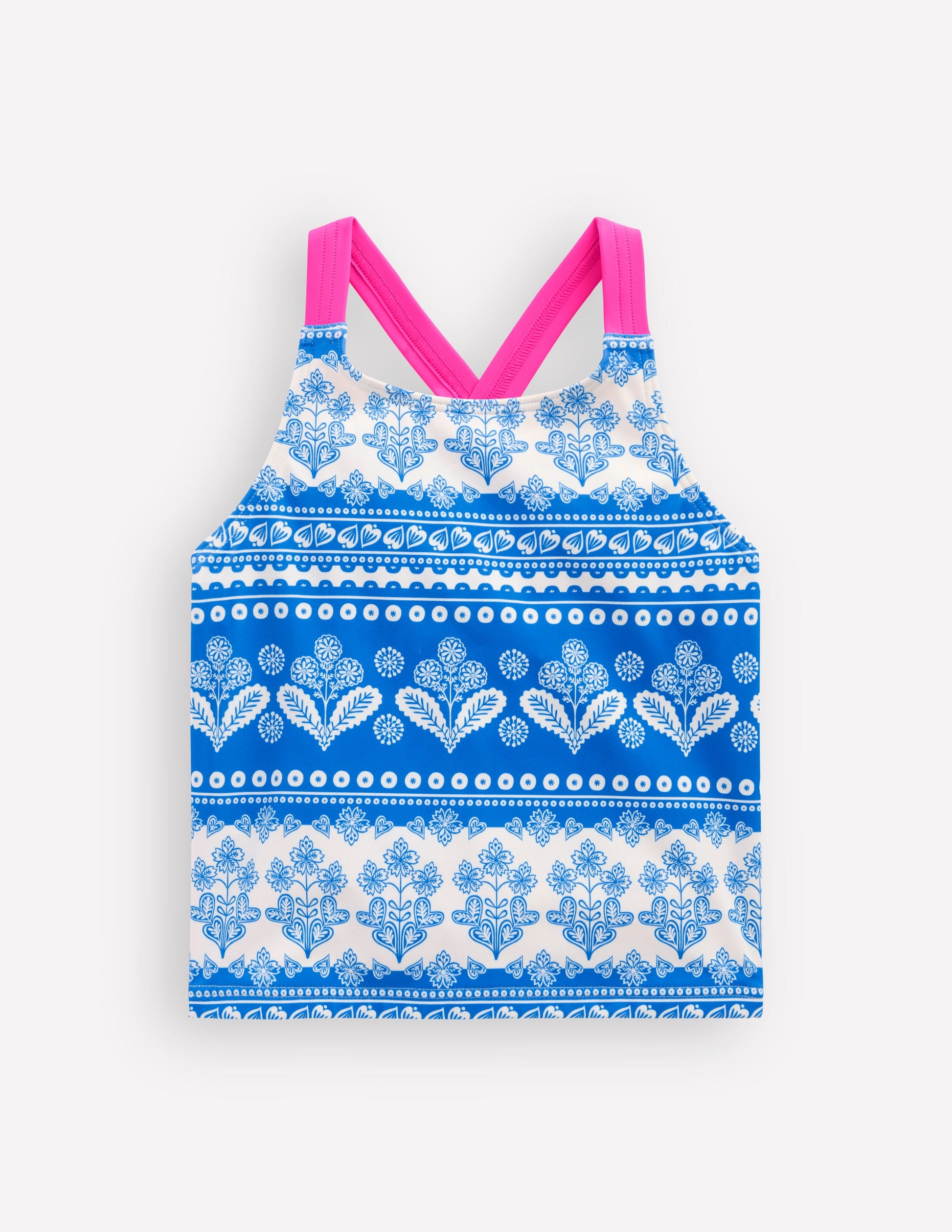 Tankini-Oberteil mit gekreuzten Rückenträgern-Azurblau Holzblock-1