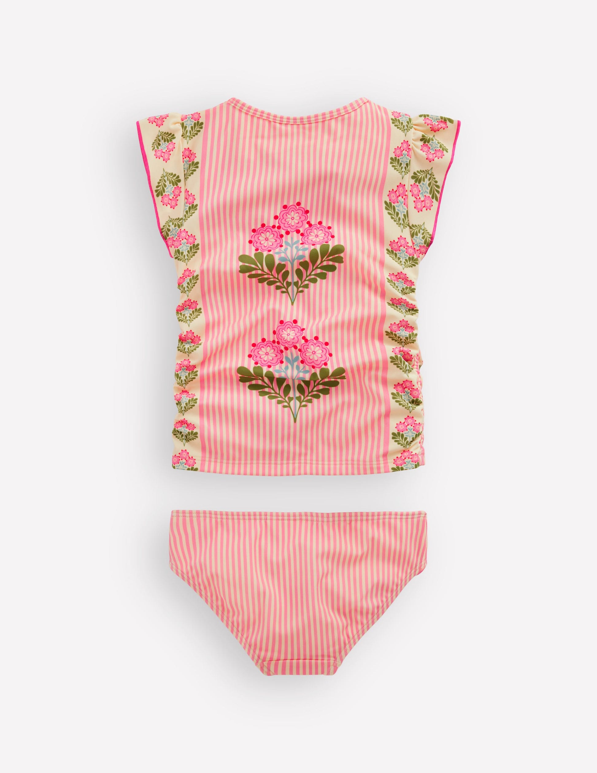 Gerafftes Tankini-Set-Erdbeerrosa, Holzschnittmuster-3