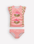 Gerafftes Tankini-Set-Erdbeerrosa, Holzschnittmuster