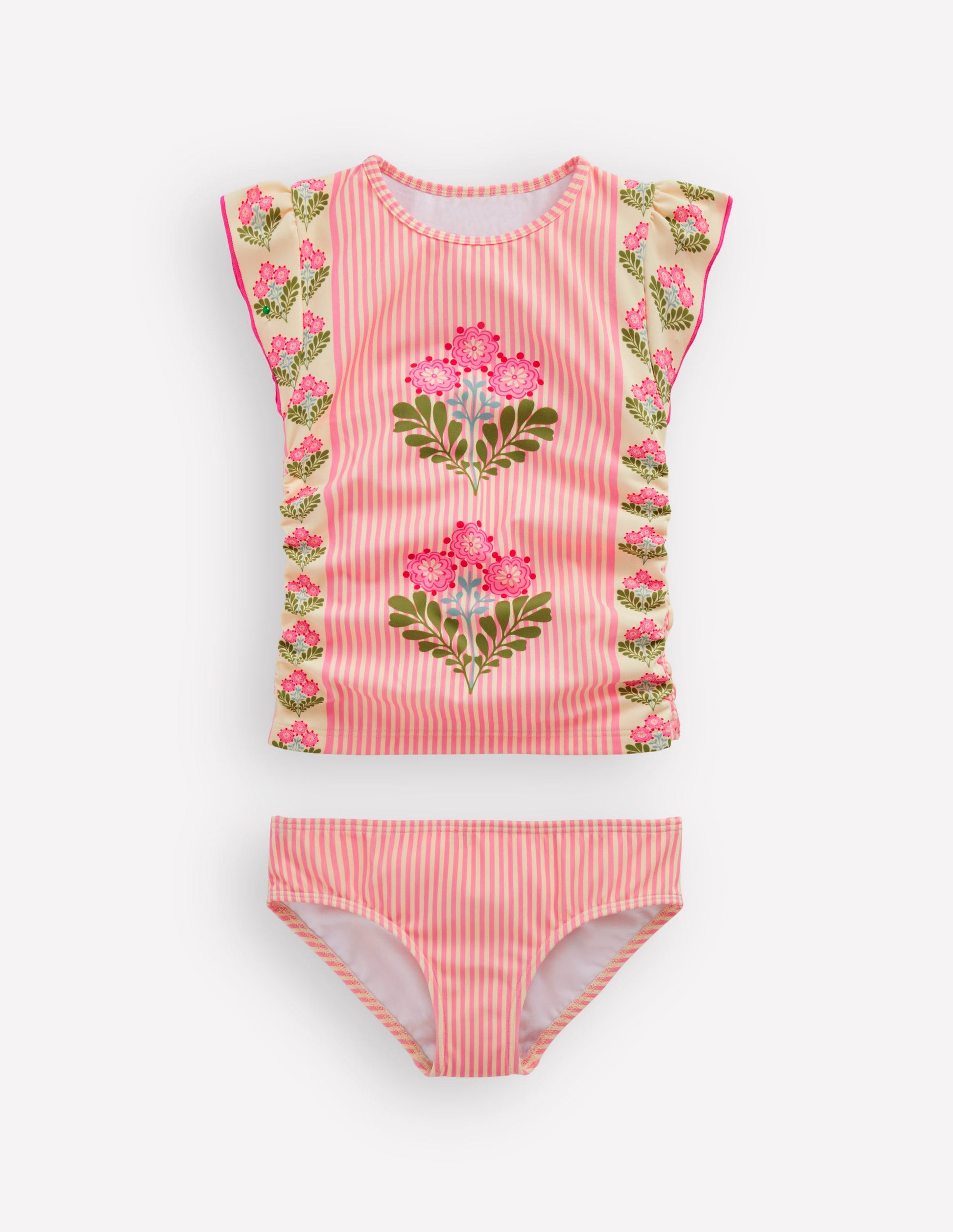 Gerafftes Tankini-Set-Erdbeerrosa, Holzschnittmuster-2