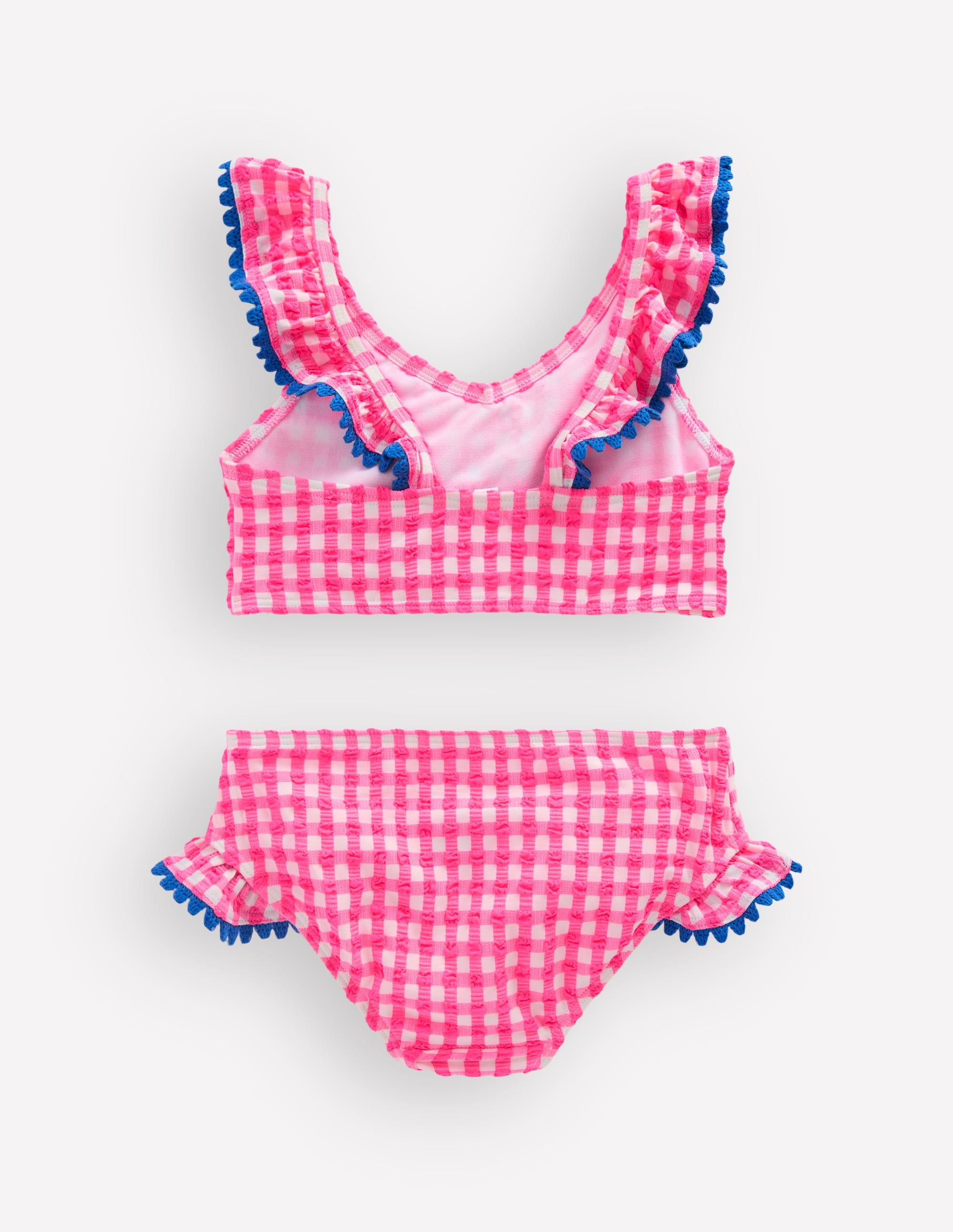 Bikini mit Rüschen und V-Ausschnitt-Neonpink Vichykaro - Image 2