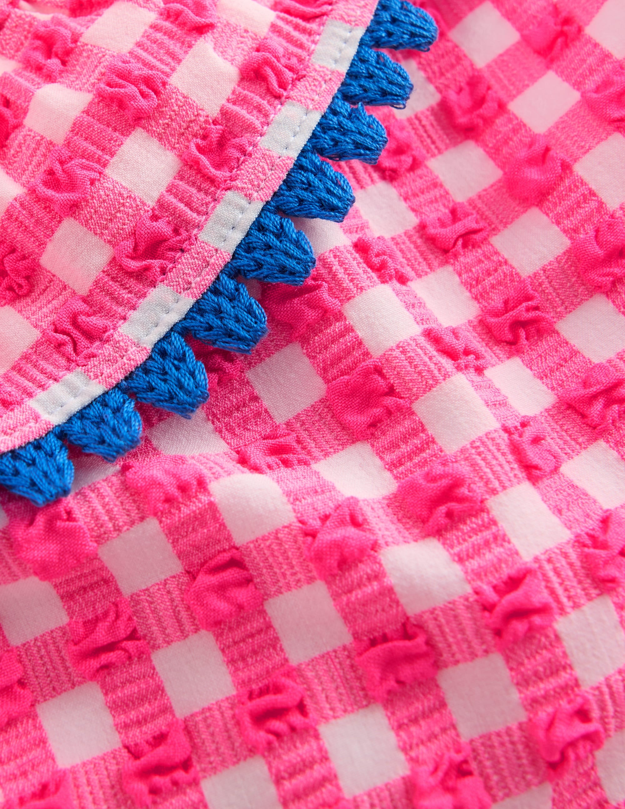 Bikini mit Rüschen und V-Ausschnitt-Neonpink Vichykaro - Image 3